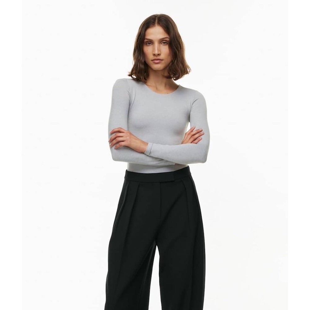 Aritzia Babaton Contour Crew Longsleeve Bodysuit Thong Cut Heathercrome Sz Med